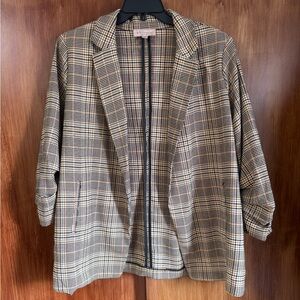 EUC Philosophy Plaid Blazer Jacket, 3/4 Sleeves, Cream & Black | Women’s Plus 1X